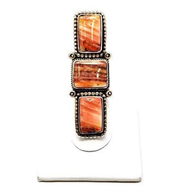 #644 â€¢ Native American Sterling Silver Ring With 3 Spiny Oysters Stones, 24.1g: Native American Sterling Silver Ring 24.1 g Stamped...