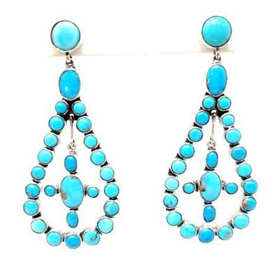 #594 â€¢ Native American Frederico Jimenez Sterling Silver Turquoise Tear Drop Cross Earrings, 28g: : Weighs Approx 28.0g