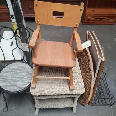 #2842 â€¢ Small Wicker Tables, Garden Chair, Child Rocking Chair, Foldable Table Top and Storage Rack