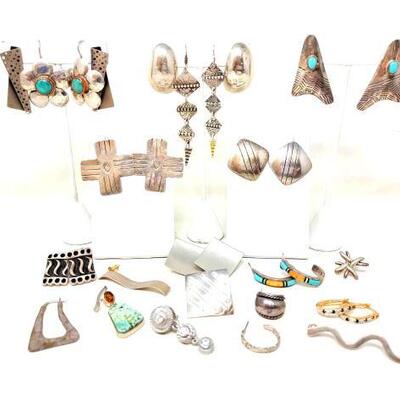 #2272 â€¢ (11) Pairs of Unique Sterlling Silver Earrings and (9) Single Earrings, 147.4g