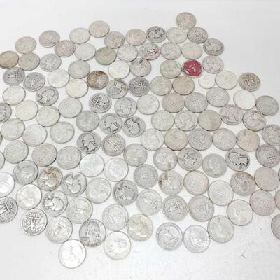 #2570 â€¢ Approx 100 Pre 1964 Washington Quarters, 743.3g: Weighs Approx: 743.3g Includes Philadelphia Mint, Denver Mint and San...