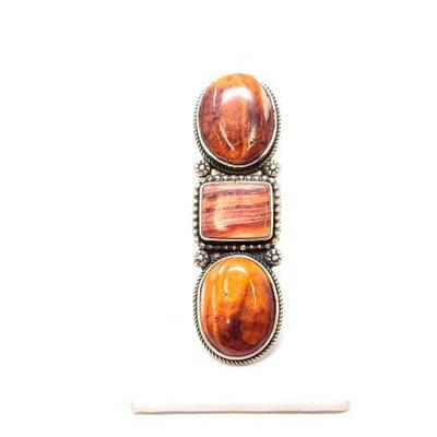 #642 â€¢ Native American Sterling Silver Ring With 3 Spiny Oyster Stones, 29.1g Native American Sterling Silver Jewelry 29.1 g Stamped...
