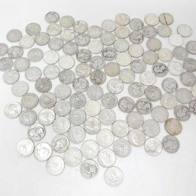 #2568 â€¢ Approx 100 Pre 1964 Washington Quarters, 675.3g Weighs Approx: 675.3g Includes Philadelphia Mint and Denver Mint