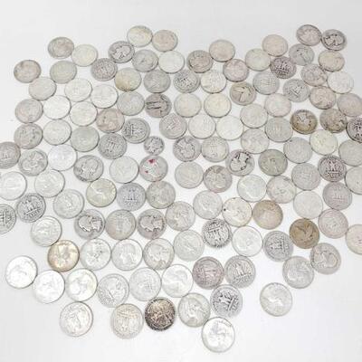 #2572 â€¢ Approx 100 Pre 1964 Washington Quarters, 790.3g: Weighs Approx: 790.3g Includes Mercury Dime and Standing Liberty Quarter...