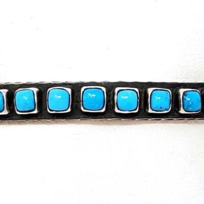 #616 â€¢ Navajo Natural Kingman Turquoise Row Bracelet: Sandcast Sterling Silver Bracelet Set With A Row Of 25 Natural Kingman Turquoise...