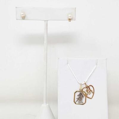 #2064 â€¢ 14k Gold Earrings and Pendants with Diamonds, 2.7g