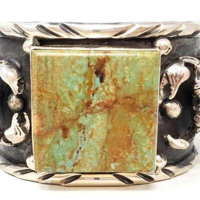 #592 â€¢ Heavy Scorpion 106.8 Gram Native American Turquoise Sterling Silver Cuff This is an astounding Navajo bracelet featuring a huge...