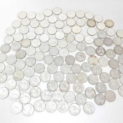 #2564 â€¢ Approx 120 Pre 1964 Washington Quarters, 760g: Weighs Approx: 760g Includes Philadelphia Mint and Denver Mint