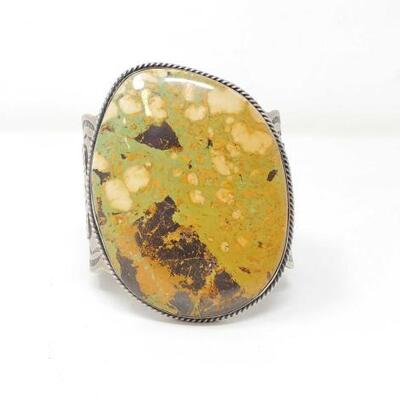 #608 â€¢ Native American Chminey Butte Large Statement Sterling Silver Cuff With Turquoise Stone, 194.4g One of a Kind Statement Cuff....