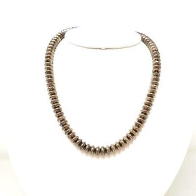 #682 â€¢ Native American Sterling Silver 15" Pawn Bead Necklace, 42.5g: Weighs Approx 42.5g
Measures Approx 15"
