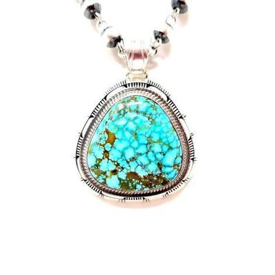 #602 â€¢ Native America Red Webb Kingman Turquoise And Engraved Sterling Silver Pendant By G Nelson, 60.96: G. NELSON REDWEB KINGMAN...