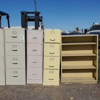 #10060 â€¢ (4) Filing Cabinets and Storage Shelves
Length Ranges: 15"-34.5" Width Ranges: 10"-26.75" Height Ranges:...