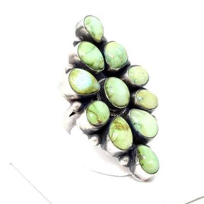 #646 â€¢ Native American Sterling Silver and Sonoran Gold Turquoise Chunk Cluster Ring: Beautiful Green Turquoise Cluster Ring artist...