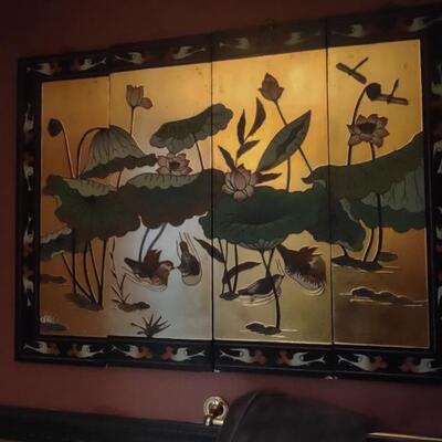 Vintage Wood Panel Lacquer Triptych 