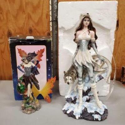 #4032 â€¢ 2 Women Figurines: Measures Approx 12"x7.5"x23" - 4.5"x4"x13.5"