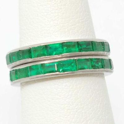 #1222 â€¢ 2 Platinum Bands With Jadeite Stones, 4.3g
