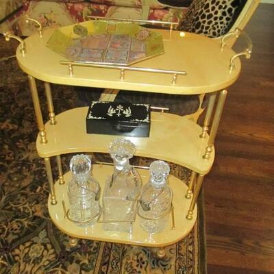Goat Skin Accent Decorative 3 Tiered Side Table  