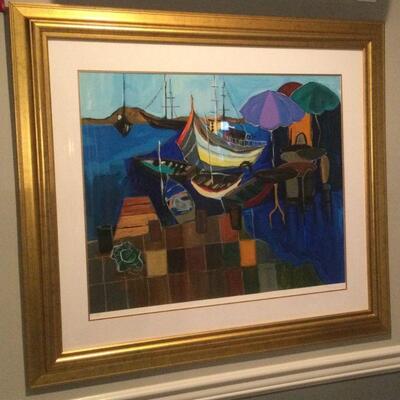 Itzchak Tarkay "Haifa Port" signed serigraph HC # 2/20 w/ COA; image measures 24 1/4"h X 30"w, framed it is larger