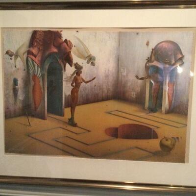 Gil Bruvel "The Encounter" signed lithograph # 61/195 w/ COA; image measures 23"h X 34"w, larger in frame