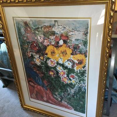 Marc Chagall â€œRed Dressâ€ large-sized signed & numbered lithograph # 296/500 w/ COA