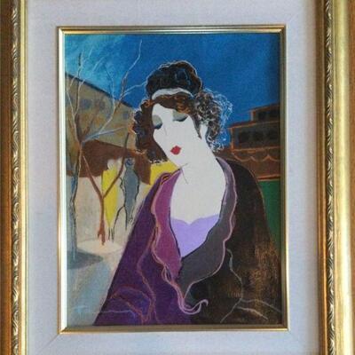 Itzchak Tarkay "Babette" signed acrylic over serigraph # 50/50 w/ COA; measures 11 Â¾"w x 14 Â¾"h image, 18"w x...