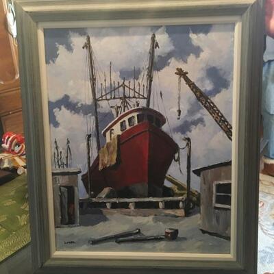 Robert A. Loder, Jr. (local artist - Bayhead, NJ) "In Dry Dock" large-sized, signed on back