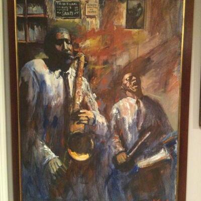 Charles Ward large signed original painting "Sax Player"