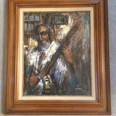 New Orleans artist Charles Ward large signed original painting "Banjo Player"