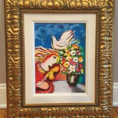 Zamy Steynovitz "Dove and Flowers" signed serigraph # 48/150 stamped w/ Steynovitz estate gold signature stamp