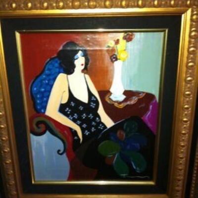 Itzchak Tarkay "Victoria" signed embellished serigraph # 5/150 w/ COA; image measures 13" x 10 3/4", framed it is larger