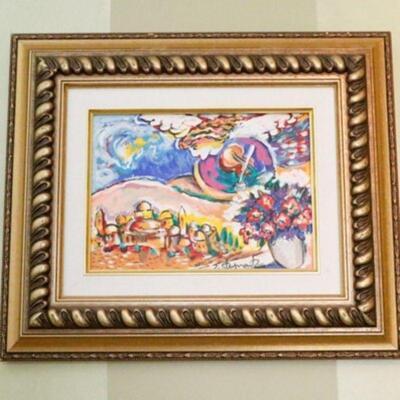 Zamy Steynovitz "Angel Above Village" signed embellished serigraph # 67/150 w/ COA; measures 7 1/2"h X 10 1/4"w...