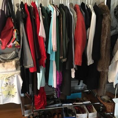 Women's Clothing (size 6-12), Fur Coat, Handbags, Shoes (size 6)
