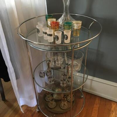 Rolling Bar Cart & Fine Crystal