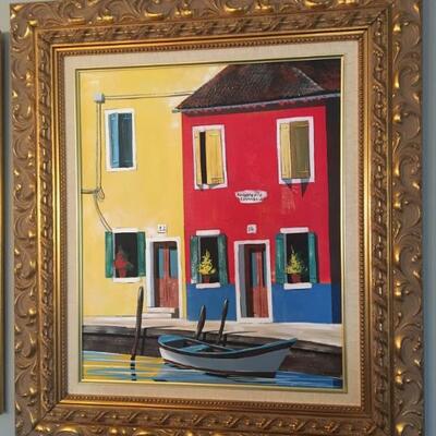 Ilkin Deniz "Venitian Dock", large signed monotype w/ COA