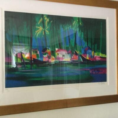 Marcel Mouly "Village au Bord de la Lagune" signed & numbered lithograph w/ COA; image measures 18 3/4"h X 28...