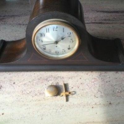 Seth Thomas time and strike mantle clock, model Cymbal 2, c. 1928, 9.5"h, 20.5"w, 5.75"d, 6.25lbs. Works. Strikes on...