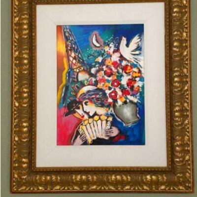 Zamy Steynovitz "Eiffel Flowers 2000 HS" signed embellished serigraph # 103/150 w/ COA; measures 16.5"h x 12.5"w...
