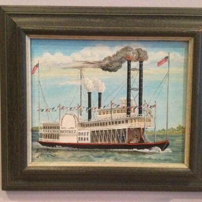 Almarie Pittman Little "Natchez Paddlewheel on the Mississippi" signed original painting; measures 10"w X 8"h 