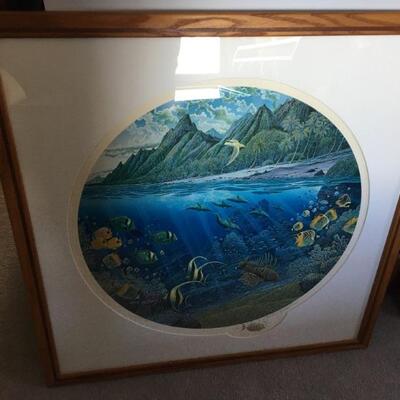 Robert Lyn Nelson "La'ie Bay" signed & numbered lithograph w/ serigraphy enhancement, framed w/ artist's remark...