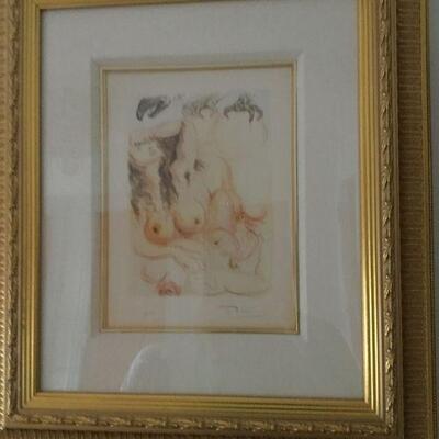 Salvador Dali "Purgatory 9" signed wood engraving on paper w/ COA; image measures 10"h X 7 1/4"w, larger in frame
