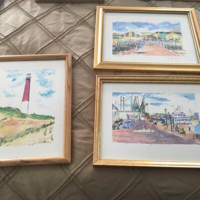 Elise Barnett (local artist - Ocean County, NJ) 3 small signed framed prints "Barnegat Lighthouse", "The Tiki Bar"...