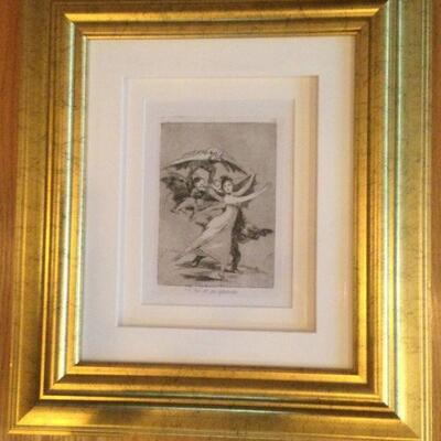 Francisco Goya "No te escapares  (You will not escape)" 1868 etching w/ COA; measures 6"w X 8-3/8"h unframed,...