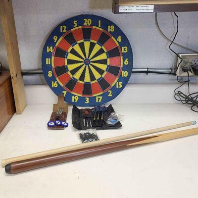 Pool Cue, Darts and Board
