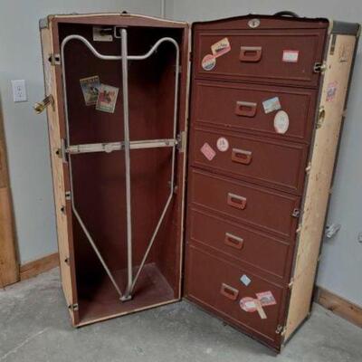 #2580 â€¢ Antique Oshkosh The Chief Wardrobe Steamer Trunk Luggage This is a one of a kind Antique Trunk to finish a collection or use as...