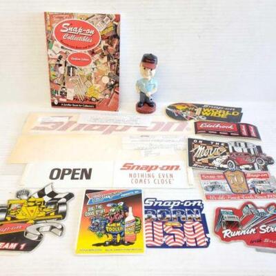 #5118 â€¢ Snap-On Collectibles Book, Bobble Head, Stickers and Sign