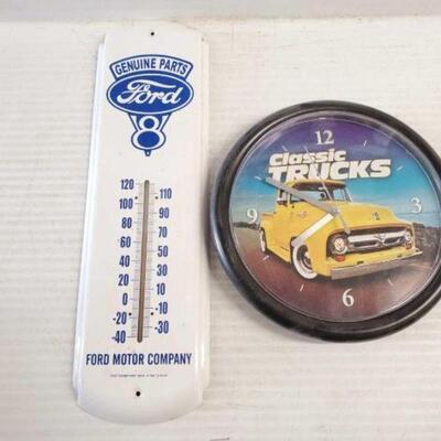 #5654 â€¢ Classic Trucks Clock and Ford V8 Thermometer