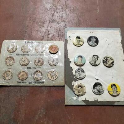 #6554 â€¢ Vintage Wooden Tokens And Baseball Pins