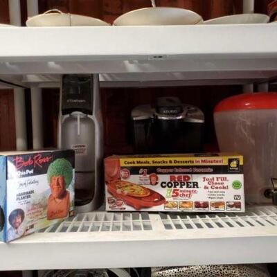 #6584 â€¢ Bob Ross Chia Pet, Keurig, Soda Stream, Red Copper 5 Minute Chef, And Beverage Dispenser