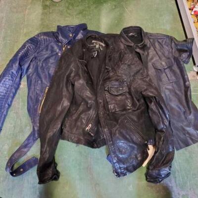 #6604 â€¢ 2 Plether Jackets And 1 Short Sleeve Leather Shirt