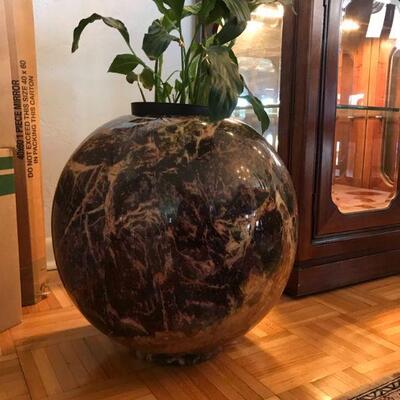 Sphere marble and jade ball, plant holder approx.. 17â€ tall and wide, high gloss	